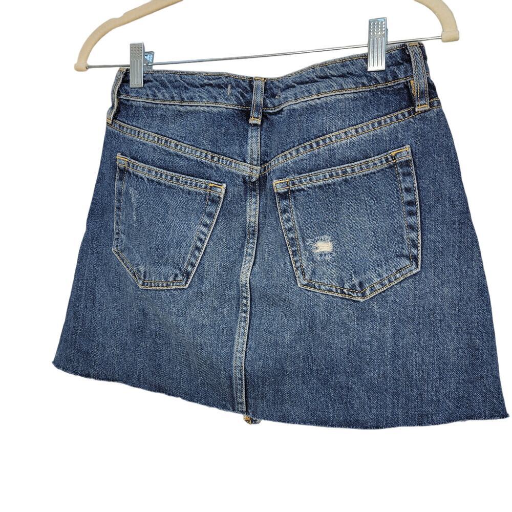 Free People A-Line Denim Distressed Mini Skirt Button Fly Jean Skirt Women US 26 - Picture 4 of 9